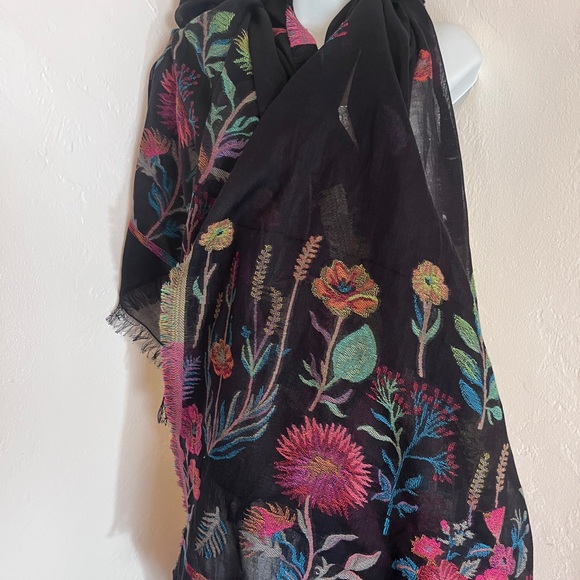 SAACHI Black Floral Embroidered Scarf - Picture 2 of 5